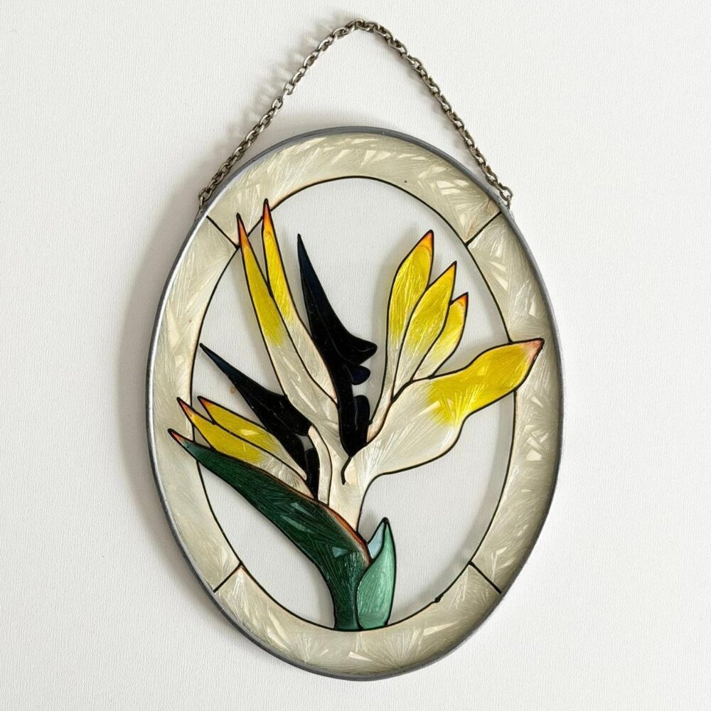 Vintage Bird of Paradise Glass Wall Hanging